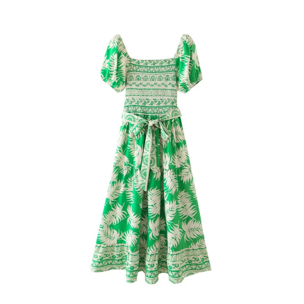 Spring Placement Print Long Colorful Patchwork Dress